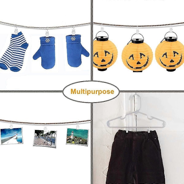 100 stk. gardinkroge i rustfrit stål, clips, snor, partylys, bøjle, trådholder (hvid)