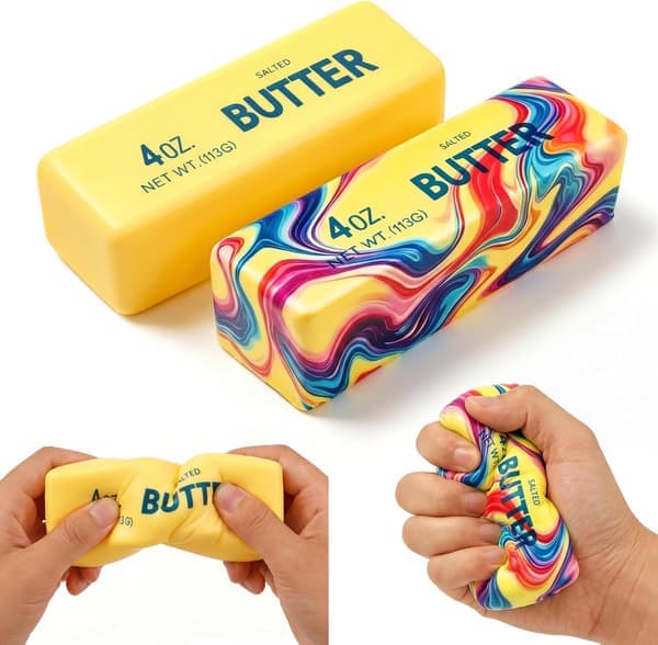 2-pack långsamt stigande smör squishy fidgetleksaker för vuxna sensoriska klämleksaker Yellow & Rainbow