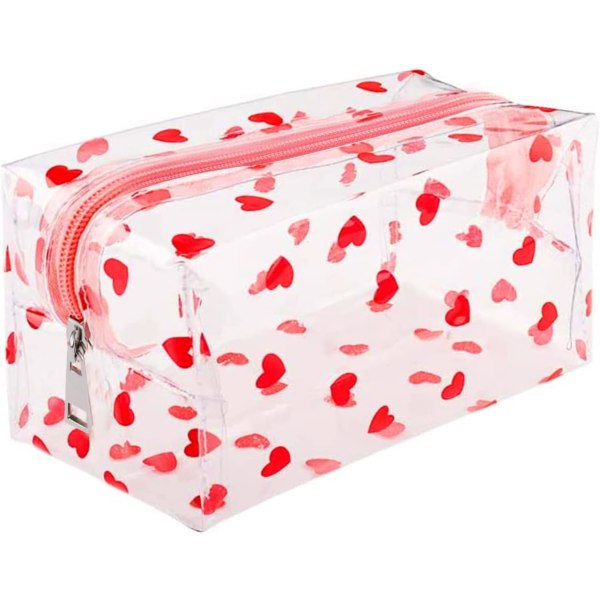 Genomskinliga kosmetiska väskor, PVC case Transparent frukt sminkväskor Söt resetvätt kosmetisk påse för kvinnor tjejer (hjärta)