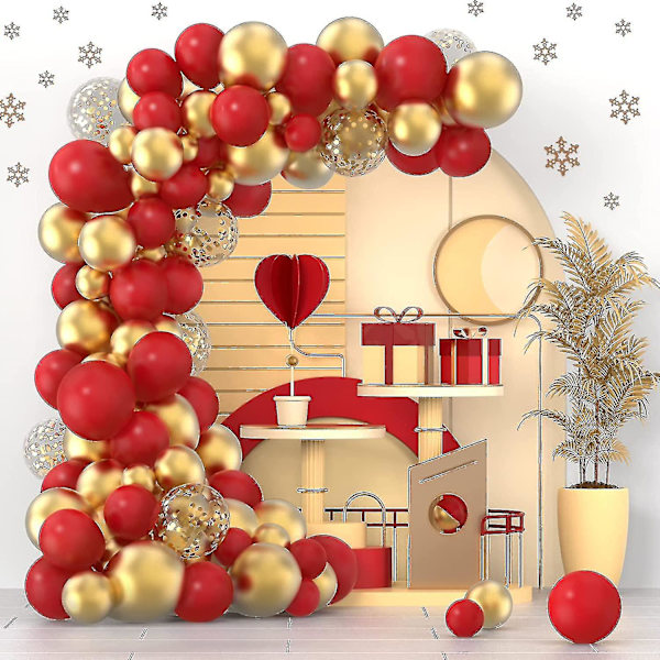 Rød Guld Konfetti Balloner Garland Arch Kit, 120 Stk 12in 10in 5in Latex Metallic Guld Rød Konfetti Balloner Kit Til Fødselsdag Bryllup, Jubilæum, Ce