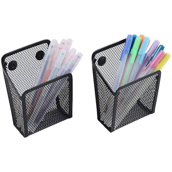 2 stk. magnetisk blyantholder, net opbevaringskurv-arrangør med ekstra stærk magnet til køleskab, whiteboard, skabstilbehør, kontorartikler