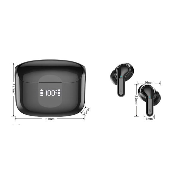Smart touch, lang batterilevetid, tre-skjerms digital display, trådløse in-ear Bluetooth-hodetelefoner -