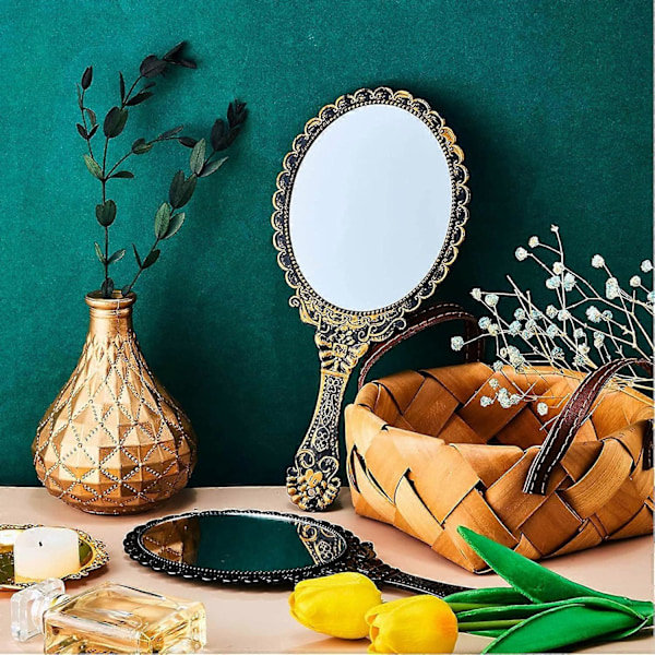 Håndspejl, Retro Mønster Håndtag Makeup Spejl, Kosmetisk Spejl Oval Stil Rejsespejl, Lille Spejl