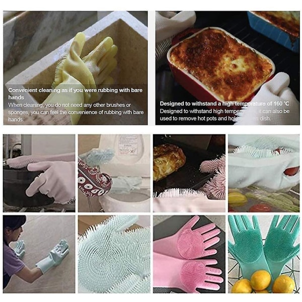 Rengjøringssvamphansker, oppvaskhansker, gjenbrukbar rengjøringsbørste av silikon Hea