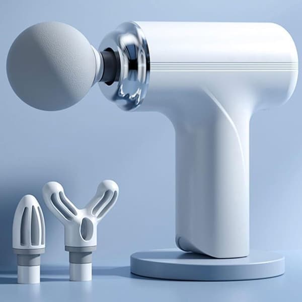 Massagepistol – Mini 6-trins dybdevævsmassager med 4 hoveder (hvid) Noir
