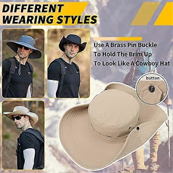 Solhatt for menn, UPF50 Vanntett Bredbremmet Boonie-hatt Solhatt Fiskehatt for Safari Vandring Strand Hage Army Green