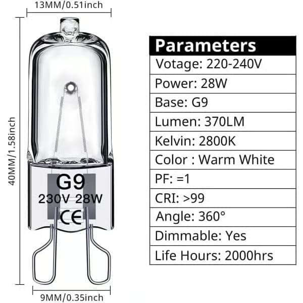 G9 Halogenpærer 60W, 230V, 10-pak 60W