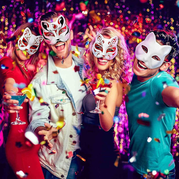 Kattmaske, 3 stk. Therian-masker Hvite Kattmasker Blanke DIY Halloween-maske