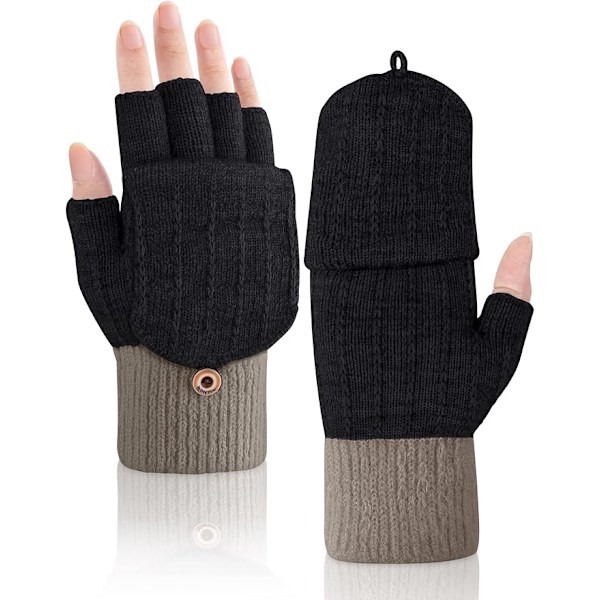 Fingerlösa Vantar, Vinter Halvfinger Vantar med Vikbar Topp Stickade Termiska Vantar för Män och Kvinnor