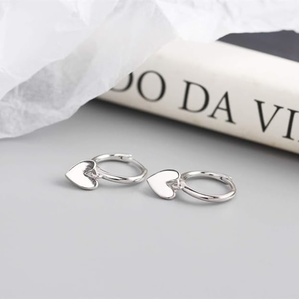 Söt Hjärta Kärlek Dinglar Drop Brosk Små Huggie Hoop Örhängen För Kvinnor Flickor Minimalistisk S925 Sterling Silver Charm Dinglar Manschett