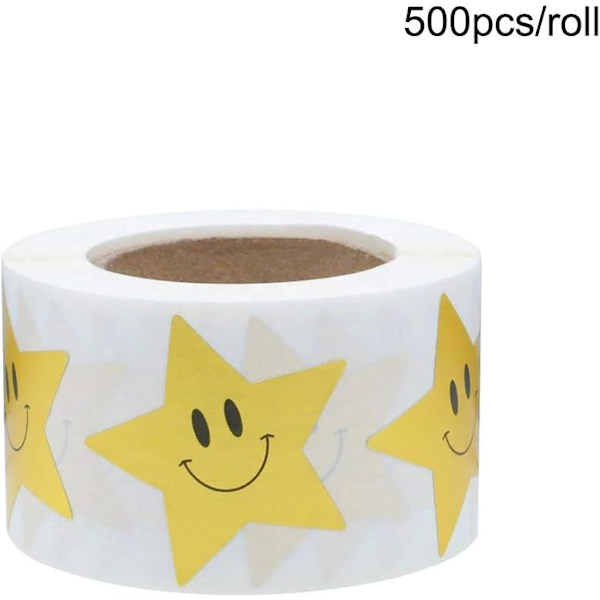500 stk/rull stjerners ansikts klistremerker, gull glade ansikt stjerneform klistremerker, folie stjerneform klistremerkeetiketter med glad smil scrapbooking 1,5 tommer