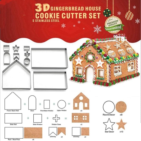 (sett med 10) Gingerbread House Cookie Cutter Sett, Bake Your Own Small Christmas House Kit, Chocolate House, Haunted House, Gift Box Emballage$3d Ingefær