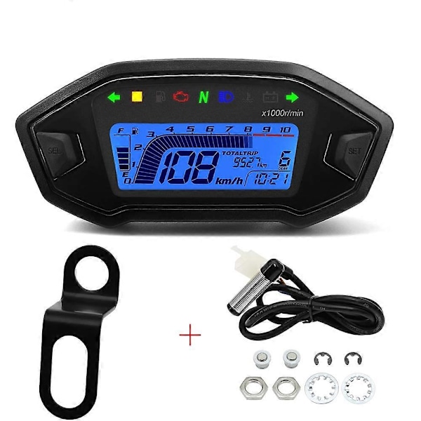 2023 Nyhet 7 Färger Digital Hastighetsmätare Moto Instrumentbräda 10000RPM Motorcykel LCD Display Odometer Varvräknare för 1,2,4 Cylinder 6