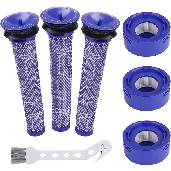 6-osainen pölynimurin suodattimen vaihtosetti Dyson V7, V8 Animal ja V8 Absolute -johdottomille pölynimureille, 3 jälkisuodatinta, 3 esisuodatinta, yhteensopiva Dyson V8+, V