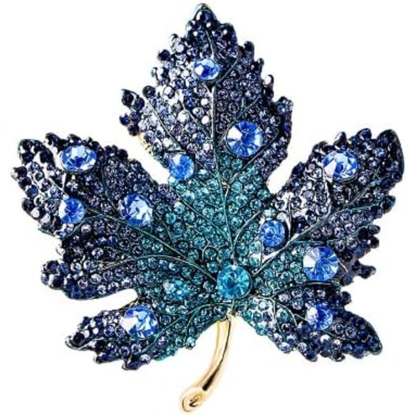 Flower Ribbon Broche, Vintage Elegant Unique Crystal Broche, Fashion Rhinestone Broche, Pin Badges, Accessories, Rhinestone Corsage (Maple Leaf-Blue)