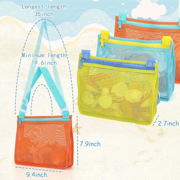 Strandleksak Mesh Strandväska Barn Skalinsamlingsväska Strand Sandleksak Tote för att hålla skal Strandleksaker Sandleksaker (Endast väskor, en uppsättning av 3)