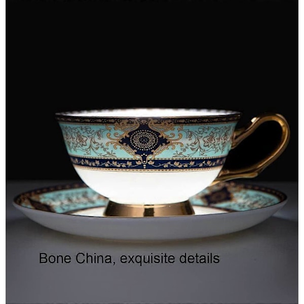YBK Tech Benporslin Kopp & Fat Set i Europeisk Stil, Keramisk Te- och Kaffekopp för Hem, Kök, Bröllop (Leopardmönster) Royal Pattern Sky Blue