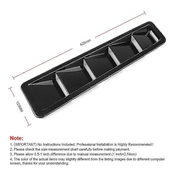 Passer 425X123mm Universal Hætte Ventil Lamel Luftkøling Panel Trim Sæt Sort ABS