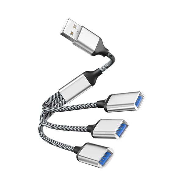 USB Hub Splitter - 3 porter Sølv Sølv Silver