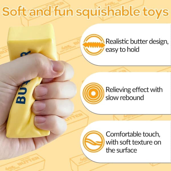 2 stk. smør-squishy, blødt smør-stresslegetøj, langsomt genoprettende klemmebold, realistisk sensorisk fidget-legetøj til angstlindring og dekompression