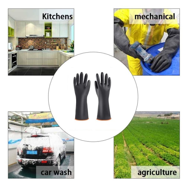 Kraftige gummihandsker, Kemikalieresistente Handsker Industrielle beskyttelseshandsker Sikkerhedsarbejdshandsker, Syre- og alkalibeskyttelse (35 cm)