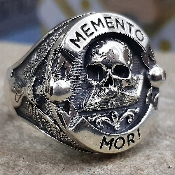 Memento Mori Pääkallo Sterling Hopeasormus 13