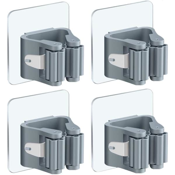 Kvast- och mopphållare 4-pack Ingen borrning Väggmonterad Självhäftande mopp