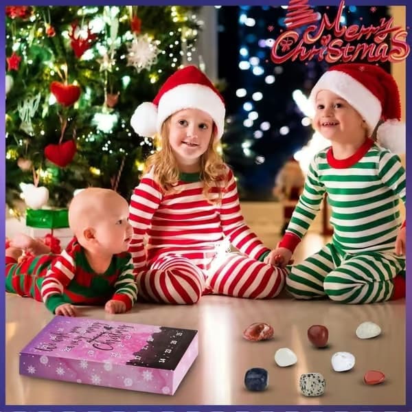Krystall Edelsten Adventskalender 24 stk Samleobjekter Krystaller Stein Gaveeske For Barn Voksne purple