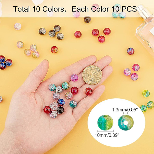 100 stk. 10 farver sprækkeglasperler 10 mm håndlavede lampwork runde krystalperler i løs vægt til sommerperlearbejde venskabsarmbånd mors dags smykkefremstilling
