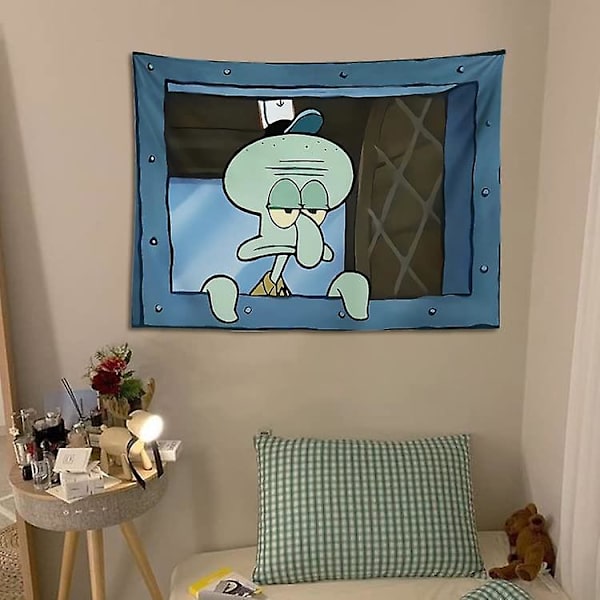 Rolig bläckfisk tecknad gobeläng vägg hängande fönsterdesign för sovrum hem inredning storlek 40x28 tum