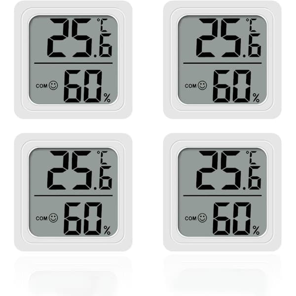 Fire-sektions termometer Termometer Termometer Hygrometer Stor LCD-skærm Celsius-visning til drivhus, børnehave, have og kælder (hvid)