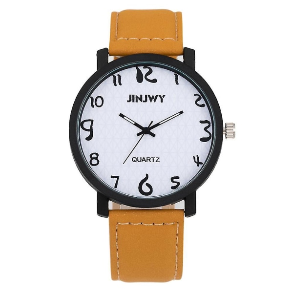 Unisex-cifret nummer Pointer Watch Large Rund Dial Armbåndsur Pu-rem