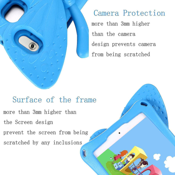 Butterfly Samsung Galaxy Tab A7 Lite 8.7 T220/t225 2021 case, lapsiystävällinen, Eva-pehmeä vaahtomateriaali, paksut neljä kulmaa, kameran suojaus, iskunkestävä Blue