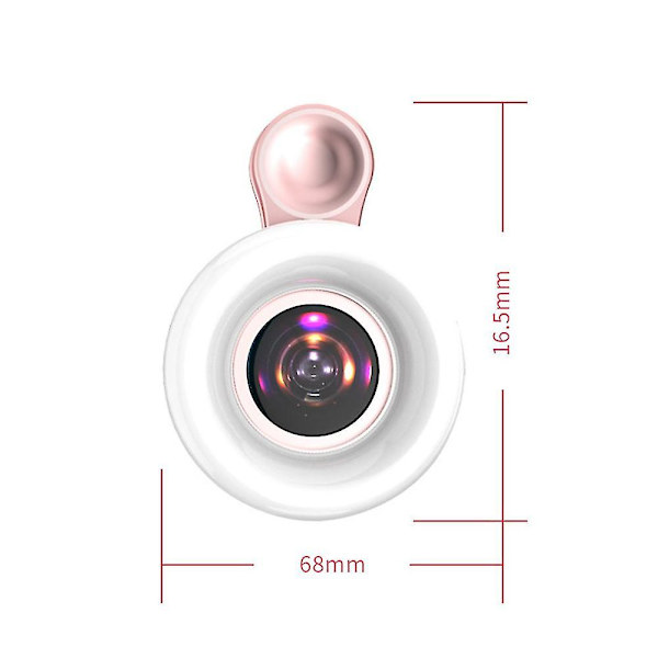 Universal mobiltelefon 15x makroobjektiv fyldlys selfie LED ring klip flash lys Pink