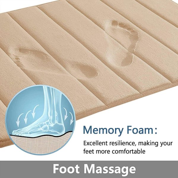 Memory Foam Bademåtte, 40 x 60 cm, Ekstra Blød Skridsikker Bademåtte, Super Absorberende Bademåtter til Badeværelsesgulv, Beige