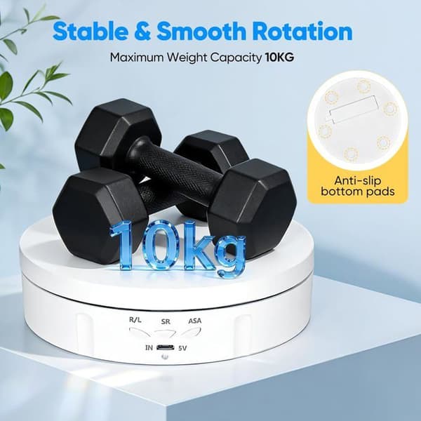 Elektrisk roterande displayställ – 14,6 cm – 360° rotation – USB-laddning – 3 hastigheter – Vit