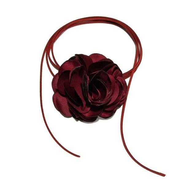 Big Rose Flower kravebenskæde enkel justerbar klud halskæde kvinder Choker Wine Red