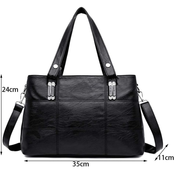 Håndtasker til damer Top Handle Læder Skulder Crossbody tasker Dame Tote Messenger Designer Punge (Sort)