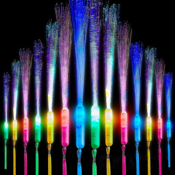 12 stk Glow Sticks Led Light Stick Glassfiber Glow Sticks, 3 moduser fargeblinkende, til jul, fest, konsertraves