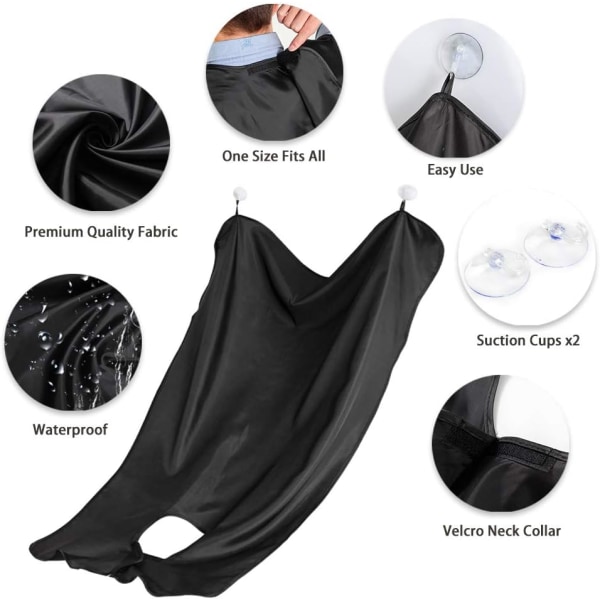 Beard Catcher - Large Beard Shaving Apron Cape with Suction Cups - Unique Gifts for Men Father Husband Grooming Trimming Cutting Cape  (Black)