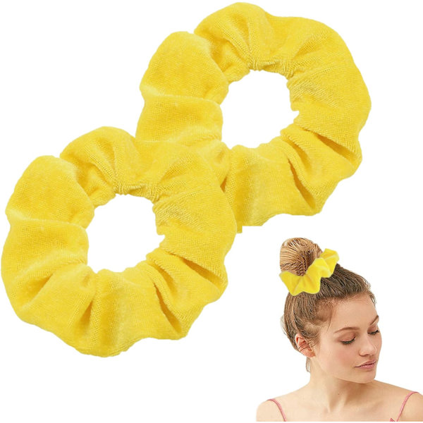 2PCS Hår Scrunchies, Stora Sammet Scrunchies, Stretchiga Hårband Mjuka Hårband Ponytail Hållare Sovande Spårlöst Frizz Hårtillbehör (Gul)