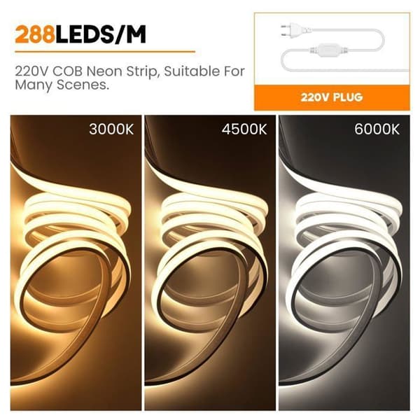 LED-list - HANDEIU - 220V - IP65 Vattentät - 288 lysdioder/m - Varmvit 3M
