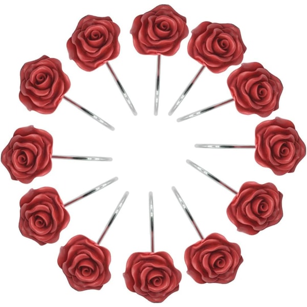 12 stk. Hjemmemode Dekorative Anti Rust Bruseforhængskroge Rose Design Bruseforhængsringe Kroge (rød)