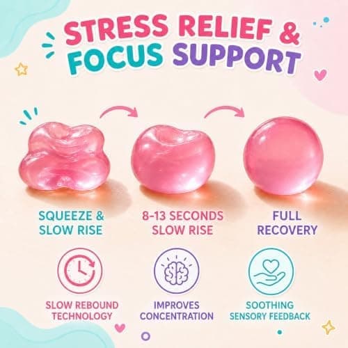 2-pak kokosolie stressbolde, langsomt stigende, ikke-klæbende fidget-legetøj, bløde sensoriske klemmebolde til skrivebord (blå+pink)