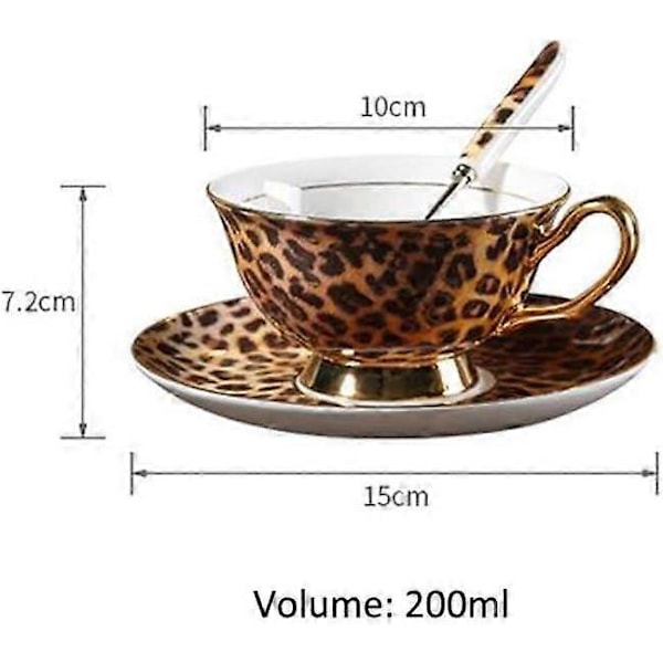 YBK Tech Euro Style Bein Porselen Kopp & Skål Sett, Keramisk Te Kaffekopp for Hjem Kjøkken Bryllup (Leopardmønster) Leopard Pattern