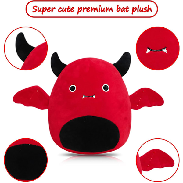 Rød flagermus bamse, 8 tommer rød bamse Kawaii flagermus bamse, buttet krop flagermus bamse