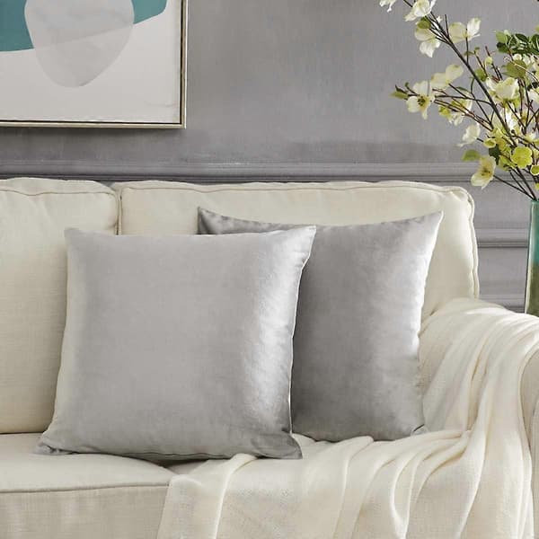 Sammet Kuddfodral 45 x 45 cm Dekorativa Prydnadskuddar för Soffa Sovrum Vardagsrum 2-pack Grey 20x20 Inches