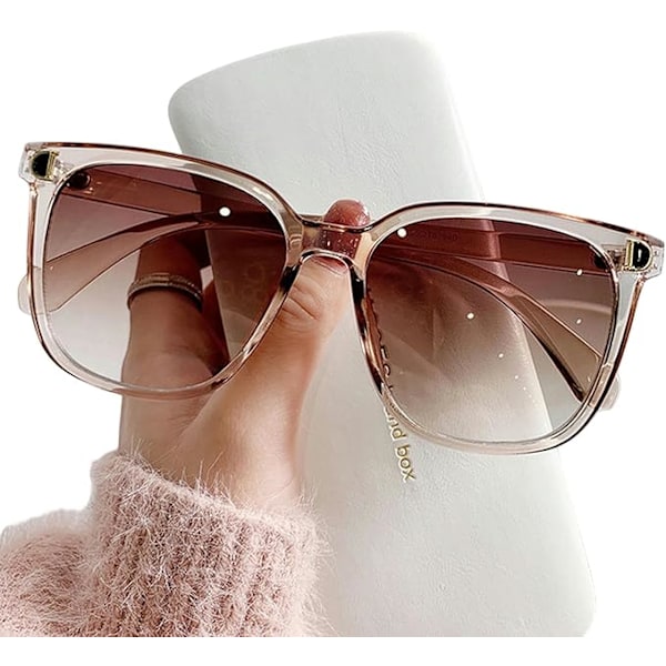 Vintage neliöaurinkolasit, ylisuuret neliöaurinkolasit naisille, suuret kehykset, retroaurinkolasit naisille, vaaleanpunaiset liukuväriset vintage-sävyiset peililasit Transparent frame gradient tea
