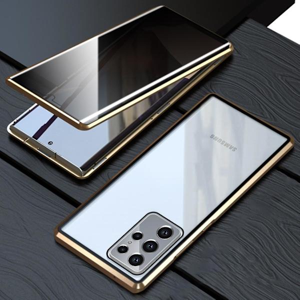 Magnetiskt fodral kompatibelt med Samsung Galaxy S23 Ultra, Anti Peeping fodral Dubbelsidigt härdat glas Skyddande Flip Shell 360 Full Body Protection M gold