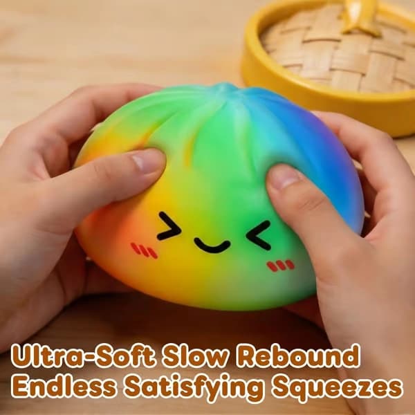 Regnbågsdumpling Squishy - Färgglad bulleformad stressleksak, sensorisk stresslindrande leksak för avkoppling 2Pcs